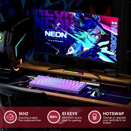 HK GAMING GK61 60% v3 | Hotswap Mechanical Gaming Keyboard | 61 Keys Multi Color RGB LED Backlit for PC/Mac Gamer | US Layout (Lavender, Cherry Mx Red)