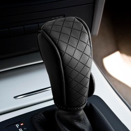 VBGURR Leather Gear Shift Cover,Anti-Slip Car Shift Knob Cover for Shift Lever Protection,Gear Stick Protector Dustproof Waterproof Decoration Accessories for Cars Trucks SUVs (Black)