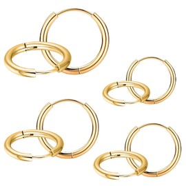 4 Pairs Stainless Steel Hoop Earrings, Gold Hoop Earrings Huggie Earrings Small Gold Hoop Earrings for Women Men 8/10/12/14mm