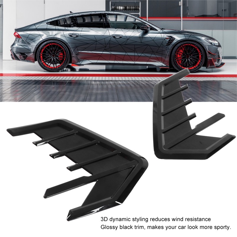 2Pcs/Set Car Side Cover Air Vent Trim Glossy Black Rubber