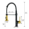 Modern Single Handle Kitchen Faucet Black And Gold Pull Down