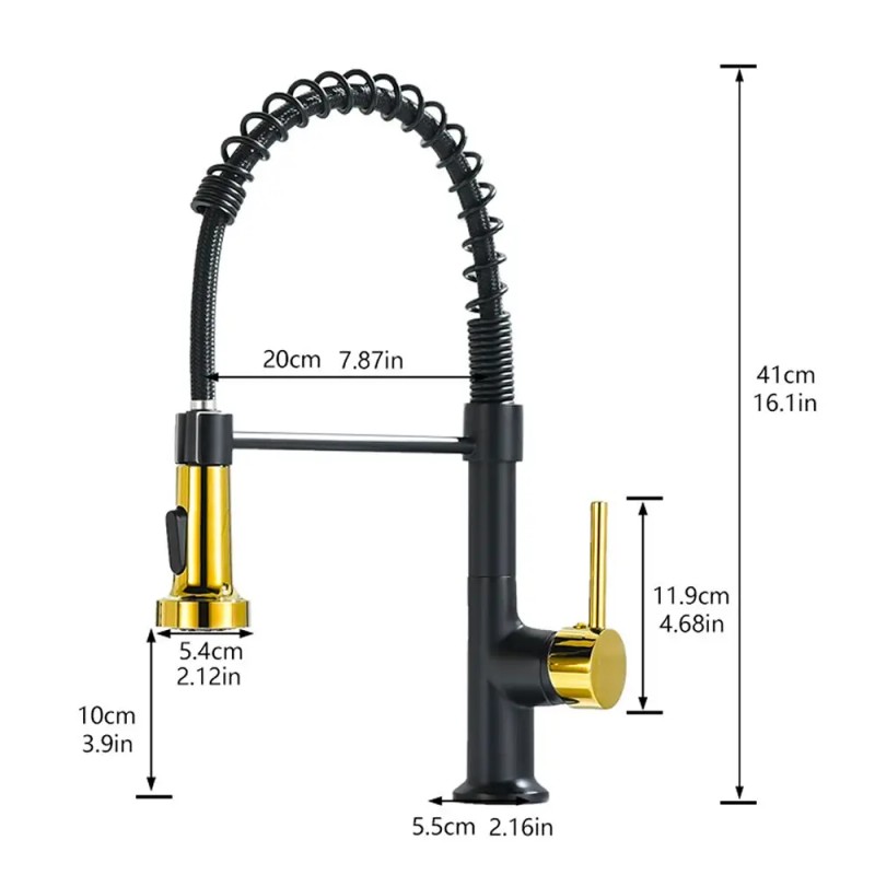 Modern Single Handle Kitchen Faucet Black And Gold Pull Down