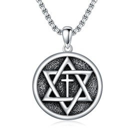 PYTALI Silver Star of David Necklace for Men 925 Sterling Silver Cross Pendant Necklace Hexagram Necklace Amulet Jewelry for Men Husband Father Birthday Christmas