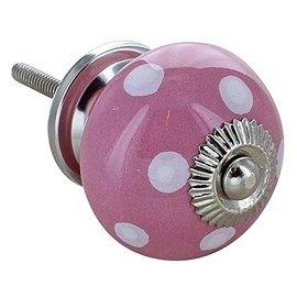 G Decor Polka Dot Spotted Round Ceramic Door Knob Vintage Shabby Chic Cupboard Drawer Pull Handle 4502 (Pink)