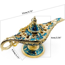 Vintage Aladdin Magic Lamp Genie Collector's Edition,Rare Classic Arabian Props Aladdin Pot and Delicate Gift for Birthday/Party/Wedding Table Decoration（Golden Blue）