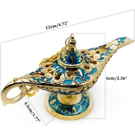 Vintage Aladdin Magic Lamp Genie Collector's Edition,Rare Classic Arabian Props Aladdin Pot and Delicate Gift for Birthday/Party/Wedding Table Decoration（Golden Blue）