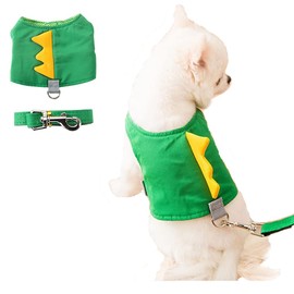 MQQYLBHDS Dinosaur Shaped Puppy Dog Harness and Leash Set Green Cat Vest Harness with Walking Rope No Pull Comfort Pet Vest (Dinosaur, Small)