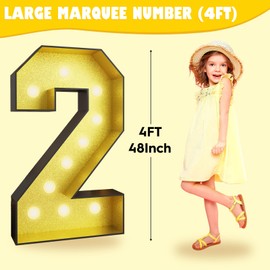4FT Marquee 2 Numbers, Light Up 2 Glitter Gold Giant Marquee Mosaic Numbers Frame Light Up Numbers for 2nd 22 23 26 28 Birthday Party Decorations Mosaic Number 2,DIY Frame Pre-Cut Foam Board Kit