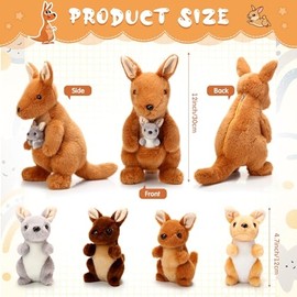 5 Pcs Kangaroo Stuffed Animals, 12 Inch Large Plush Mommy Kangaroo with 4 Little Babies Soft Plush Stuffed Animals Set for Boys and Girls Easter Christmas Birthday Party Favors