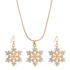 Crystal Snowflake Necklace with Earrings Set Women Sparkly Snowflower Pendant CZ Snow Flower Jewelry Set for Women Party Prom Accessories, one size, Zinc, No Gemstone