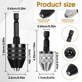 2 PCS Keyless Drill Chuck for Impact Driver, 1/4 Inch Hex Shank Drill Chuck Fast Change Converter Extension Drills Bit Adapter Keyless Chucks, Chucks Conversion Adapter in (0.6-8mm,0.3-3.6mm)
