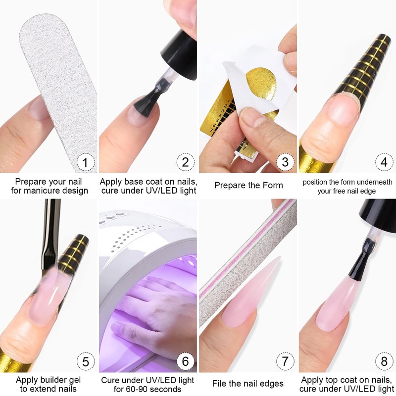 4 Colors Builder Gel Nail Kit, Polygel Extension with Forms