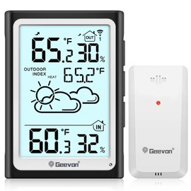 Geevon Large Display Digital Thermometer Hygrometer, Accurate Indoor Outdoor Temperature Humidity Monitoring, Wireless Weather Station with 200ft/60m Range Remote Sensor, Black