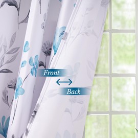 CHICNOOK Teal Floral Light Filtering Kitchen Valance Curtains Watercolor Printed Wildflower Short Curtains with Rod Pocket for Bathroom, 52*18in