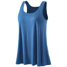 Ymmchy Women's Tank Top with Integrated Bra Vests Stretch Loose Fit Sleeveless Tops S-XXXXL, blue, XXL