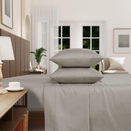 IZOD Sateen Silky 4Pc King Size Bed Sheet Set, Deep Pockets - fits Upto 17", Smooth & Buttery Feel Sheet Set, Long-Staple Soft Combed 100% Cotton Bed Sheet, Hotel Luxury Bedding - Taupe