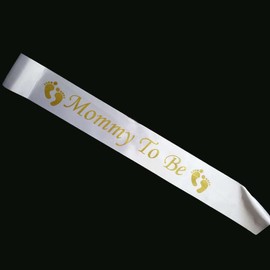 Mommy To Be Sash for Baby Shower Sash for Mommy Boy Girl Baby Shower Party Favors Pregnancy Sash for New Mom To Be Sash for Gender Reveal Party Supplies (Gold Lettering & White)