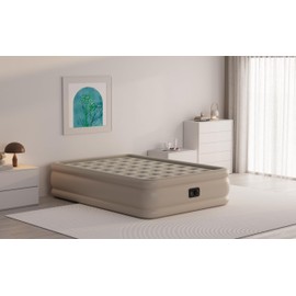 Hi Explore Air Mattress Twin with Built in Pump Self Inflating Fast Blow Up Full Queen Luxury Bed Comfortable in Sleep Plush Top Carry Bag Included Ideal for Home Camping Visitors (Khaki, 18" Full)