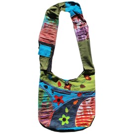 a2zgift4u Women's Cotton Handmade Hobo Flower Patch Hippy Ripped Razor Cut Bag
