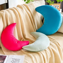 XVTRU Sage Green Moon Pillow, 14.9" Cute Soft Velvet Half Moon Shape Plush Decorative Throw Pillows Cushions Room Decor for Couch Bedroom Living Room