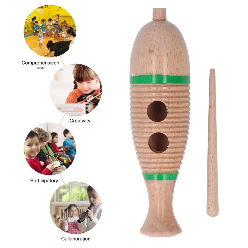 Wood Guiro Children Cute Fish Shaped Guiro Percussion Instrument Educational