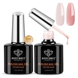 Modelones Builder Gel Set, 2 Pcs 10ml Nude and Rose Pink Builder Gel in a bottle, Nail Strengthener Builder Nail Extension Gel Builder for Nail, LED Nail Lamp Cured Hard Gel