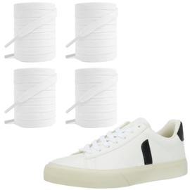 UamGlsob 2Pairs Shoelaces for Veja Sneakers, Cotton Flat Solid Color Athletic Shoe Laces Replacement Strings for Men Women (White, 47"/120cm)