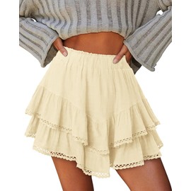 onlypuff Flowy Shorts for Women Ruffle Skorts Cute Mini Skirts Country Concert Outfits Coastal Cowgirl Coachella Outfits Tennis Skort LightYellow M