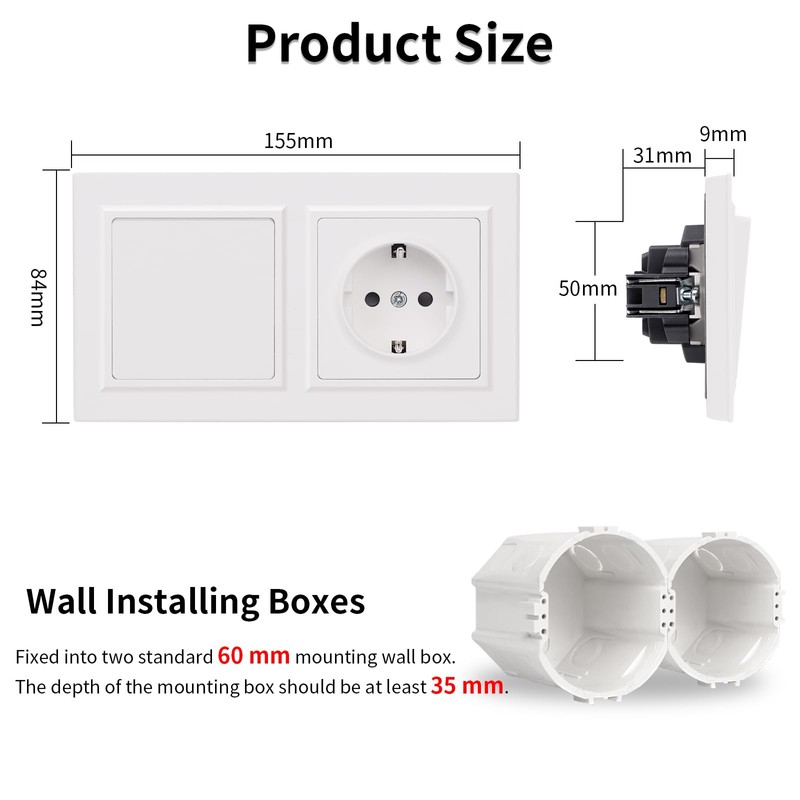 JIMEIDA Socket with Light Switch White with Hook Single 1