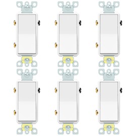 ThunderWay 3 Way Decorator Light Switch, 20A 120V/277V, Three Way White Paddle Rocker Switches Replacement, Grounding Screw, Commercial Grade, UL Listed,Back Insert and Side Terminals (6 Pack)