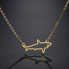 3 Colors Orugami Paper Shark Necklace Sea Animal Shark Pendant Necklace for Women(B:Gold)