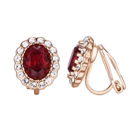Yoursfs Burgundy Clip on Earrings for Women 18k Rose Gold Plated Red Crystal Wedding Earrings