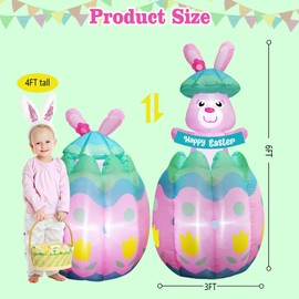 [ Pop Up and Down ] 6FT Tall Easter Inflatables Bunny Popping Out of Egg Outdoor Decoration, Blow Up Bunny Inflatables Built-in 4 LEDs for Easter Outdoor Indoor Yard Garden Lawn Decor
