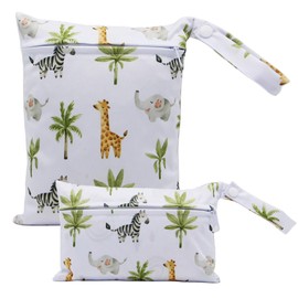 2 Pack Cute Little Wet Dry Bags for Baby Diapers & Breast Pump Parts, Waterproof Reusable Wet Bag with Handle, Beach Pool Gym Bag Stroller Yoga Toiletries Daycare Organizer, 7.9"*9.8"/5.9"*8.9"