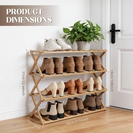 HGLuKGO 4-Tier Bamboo Folding Shoe Rack