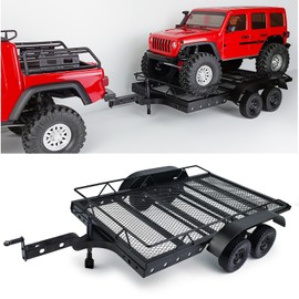WEFEINO RC Trailer Metal Hitch Mount Trailer for 1/10 Scale Axial SCX10 CC01 F350 90034 D90 TRX6 TRX4 Redcat GEN8 RC Crawler Car