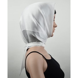 corciova White 35 x 35 Solid Color Square Silk Like Head Hair Scarf Stain Neck Wrapping