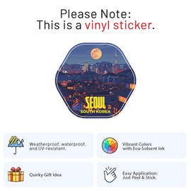 South Korea Seoul Night City Sticker - Waterproof Vinyl Decal for Car Bumper, Laptop, Water Bottle, Book Cases, Smartphones, Wall, Window, Size - 5'' Longer Side