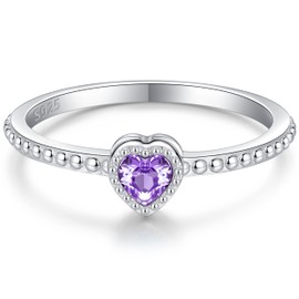 SOLOLIKE Birthstone Rings for Women: S925 Sterling Silver Stacking Birthstones Ring Cubic Zirconia Heart Stackable Band Rings - Birthday Mother's Day Jewelry Gifts for Mother Daughte, 10, Silver,