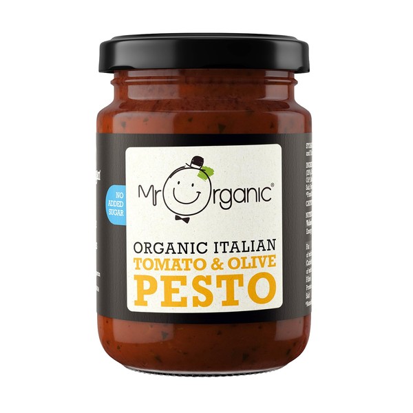 Mr Organic - Organic NAS Tomato & Olive Pesto 130g - Non GMO & Preservative Free - Gluten Free & Vegan - No Added Sugar - Pack of 1