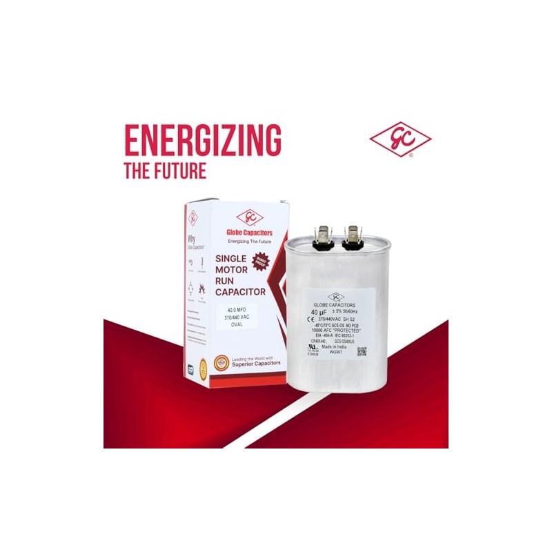 Capacitor (Oval) 40uF ±5%, 40MFD, 370V/440V Single Element CBB65 Motor