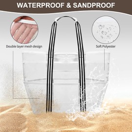 Extra Large Clear Tote Beach Bag Waterproof Sandproof Mesh Travel Bag for Women Cruise Vacation Pool Stadium Essentials (White)