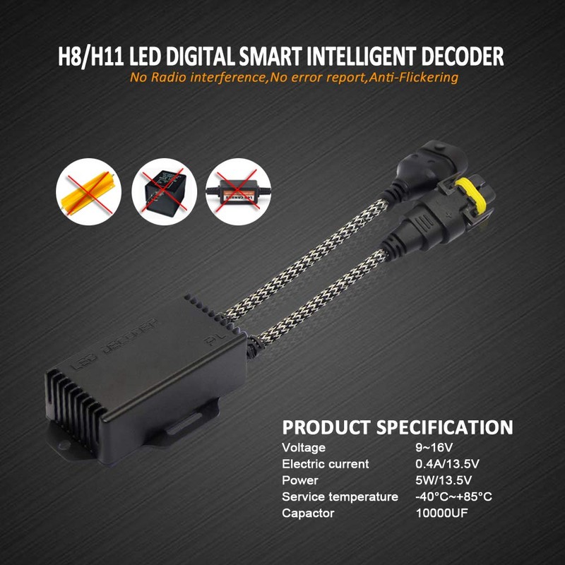 D-Lumina H8 H9 H11 LED Canbus Decoder Anti Flicker Harness,