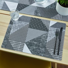 Catherine Lansfield Dining Larsson Geo Cotton 30x46 cm Placemat Pair Grey