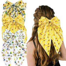Sunflower Print Hair Bow Yellow Sunflower Bowknot Hair Clips Hawaii Beach Barrettes for Women Girls Summer Beach Season Holiday Dress Decor Accessories 3 Pcs
