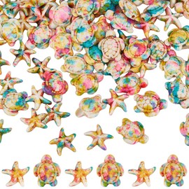 SUNNYCLUE 1 Box 100Pcs Colorful Turtle Beads Star Fish Beads Large Summer Hawaii Beach Gemstone Sea Life Ocean Animal Spacer for Bracelet Making Beading Necklaces Keychains Crafts Supplies Women Adult