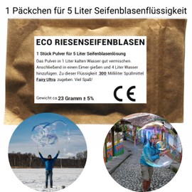 ECO Riesenseifenblasen Pulver 2 x 5 Liter Seifenblasenflüssigkeit für stabile und große Nachfüllflasche Seifenblasen für Kinder Kindergeburtstag Sommerfest Seifenblasenlösung Giant Bubbles