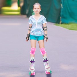 Roller Skates, Adjustable Light up Roller Skates Kids for Girls Boys Ages 3-5 5-8 8-12, Kids Skates with Protective Gear Set Gift for Indoor & Outdoor(Blue & Purple, Small-Little Kid (10C-13C))