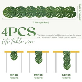 AerWo 4Pcs Artificial Palm Leaves Table Runners 72 Inch, Tropical Palm Leaves Table Runner Faux Leaf Table Cloth for Wedding Hawaiian Luau Jungle Summer Party Tropical Baby Shower Table Decorations