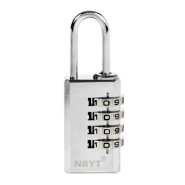 NBYTCombination Lock Small 4 Digit 304 Stainless Steel Shackle Outdoor Waterproof Padlock for School Gym Locker, Luggage Bag，Sports Locker